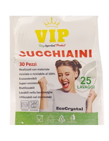 vip 30 cucchiaini riutilizzabili in plastica 12cm - trasparenti - ecocrystal: tuttocasashop.live: carta & monouso