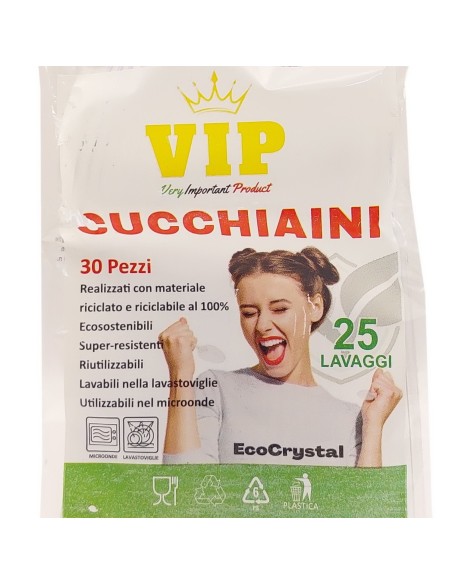 vip 30 cucchiaini riutilizzabili in plastica 12cm - trasparenti - ecocrystal: tuttocasashop.live: carta & monouso