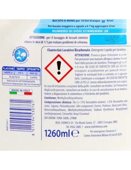 chanteclair detersivo lavatrice - 28 lavaggi 1260ml - bicarbonato: tuttocasashop.live: prodotti per bucato e tessuti