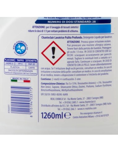 chanteclair detersivo lavatrice - 28 lavaggi 1260ml - pulito profondo: tuttocasashop.live: prodotti per bucato e tessuti