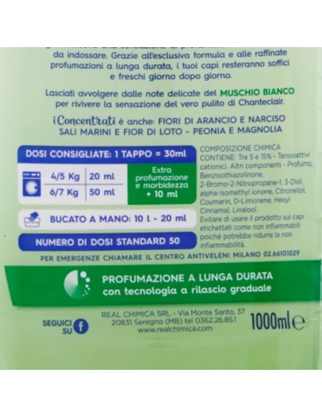 chanteclair ammorbidente concentrato - 50 lavaggi 1 litro - muschio bianco: tuttocasashop.live: prodotti per bucato e tessuti