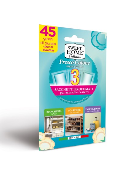 sweet home 3 sacchetti profumati per armadi e cassetti 45gg - fresco cotone: tuttocasashop.live: prodotti per bucato e tessuti