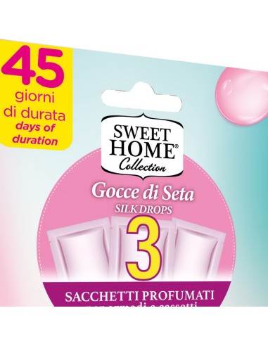 sweet home 3 sacchetti profumati per armadi e cassetti 45gg - gocce di seta: tuttocasashop.live: prodotti per bucato e tessuti