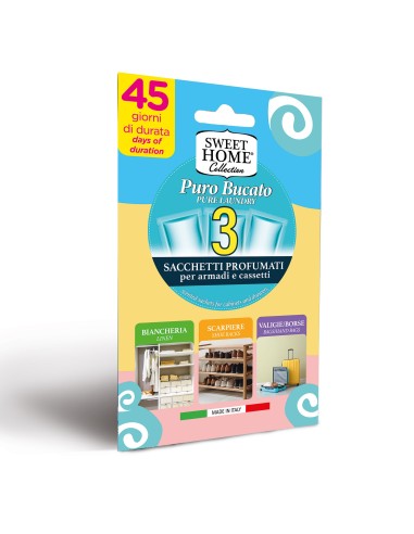 sweet home 3 sacchetti profumati per armadi e cassetti 45gg - puro bucato: tuttocasashop.live: prodotti per bucato e tessuti