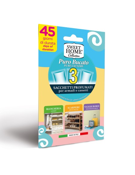 sweet home 3 sacchetti profumati per armadi e cassetti 45gg - puro bucato: tuttocasashop.live: prodotti per bucato e tessuti