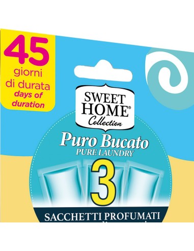 sweet home 3 sacchetti profumati per armadi e cassetti 45gg - puro bucato: tuttocasashop.live: prodotti per bucato e tessuti