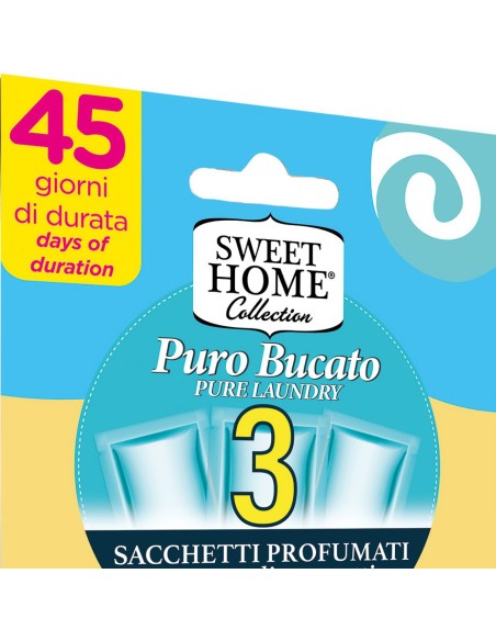 sweet home 3 sacchetti profumati per armadi e cassetti 45gg - puro bucato: tuttocasashop.live: prodotti per bucato e tessuti