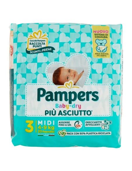 pampers pannolini baby-dry - taglia 3 midi 4-9kg - 20 pezzi: tuttocasashop.live: igiene e cura della persona