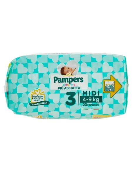pampers pannolini baby-dry - taglia 3 midi 4-9kg - 20 pezzi: tuttocasashop.live: igiene e cura della persona