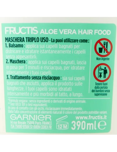 fructis hair food maschera capelli 390ml - aloe vera - idratante: tuttocasashop.live: igiene e cura della persona