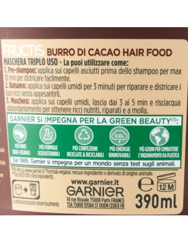 fructis hair food maschera capelli 390ml - burro di cacao - rigenera ricci: tuttocasashop.live: igiene e cura della persona