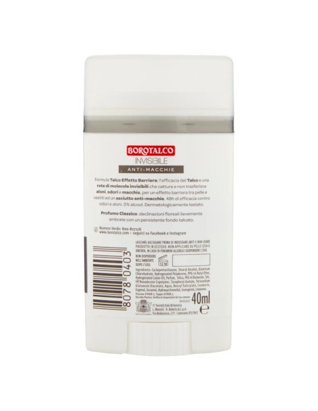 borotalco deodorante stick 40ml - invisibile - talco - anti-macchie: tuttocasashop.live: igiene e cura della persona