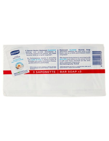 mantovani sapone neutro classico con latte di riso - 3 saponette da 90g: tuttocasashop.live: igiene e cura della persona