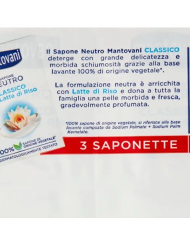 mantovani sapone neutro classico con latte di riso - 3 saponette da 90g: tuttocasashop.live: igiene e cura della persona
