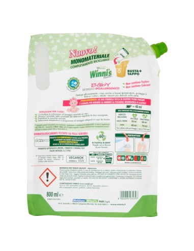 winni's baby detersivo ipoallergenico - 16 lavaggi - 800ml - ecoricarica: tuttocasashop.live: prodotti per bucato e tessuti