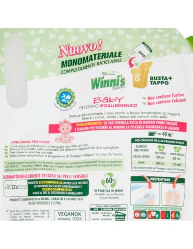 winni's baby detersivo ipoallergenico - 16 lavaggi - 800ml - ecoricarica: tuttocasashop.live: prodotti per bucato e tessuti