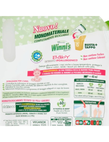 winni's baby detersivo ipoallergenico - 16 lavaggi - 800ml - ecoricarica: tuttocasashop.live: prodotti per bucato e tessuti