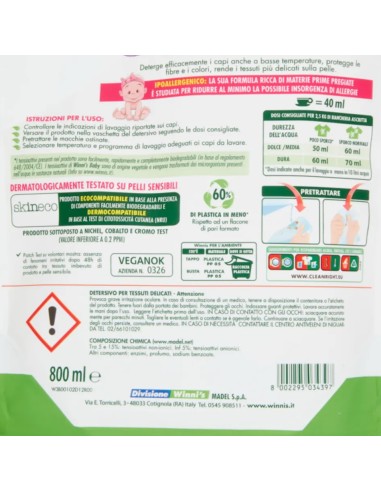 winni's baby detersivo ipoallergenico - 16 lavaggi - 800ml - ecoricarica: tuttocasashop.live: prodotti per bucato e tessuti