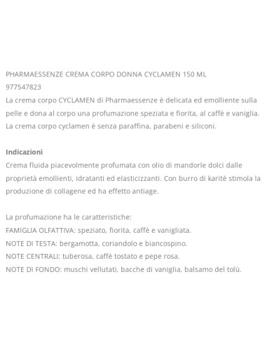 pharma essenze crema corpo - 150ml - cyclamen pour femme: tuttocasashop.live: igiene e cura della persona