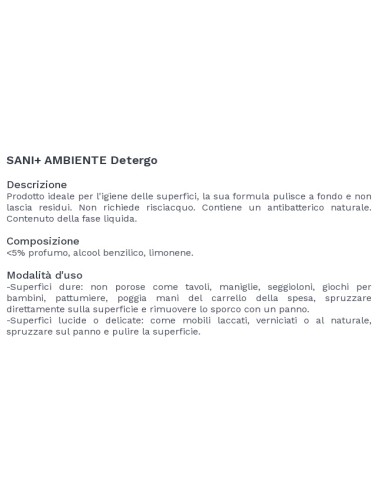 sani+ detergo - 250ml - pulisce ed igienizza le superfici - antibatterico: tuttocasashop.live: pulizia e cura della casa