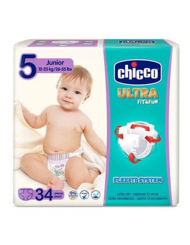 chicco pannolini ultra fit&fun taglia 5 junior 12-25kg - 34 pezzi: tuttocasashop.live: igiene e cura della persona