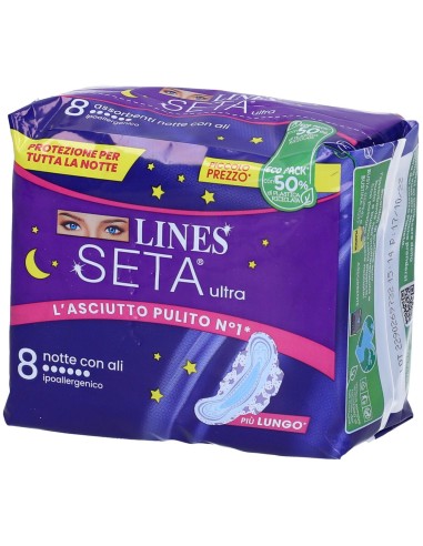 lines seta ultra assorbenti - 8 pezzi - notte con ali: tuttocasashop.live: igiene e cura della persona