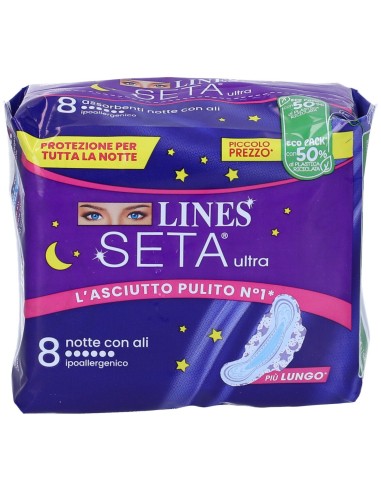 lines seta ultra assorbenti - 8 pezzi - notte con ali: tuttocasashop.live: igiene e cura della persona