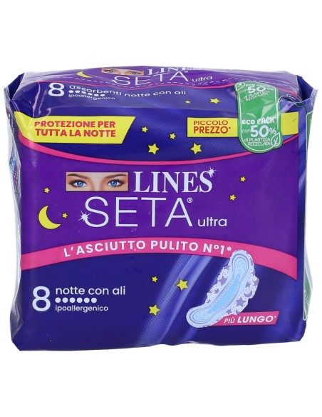 lines seta ultra assorbenti - 8 pezzi - notte con ali: tuttocasashop.live: igiene e cura della persona