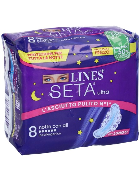lines seta ultra assorbenti - 8 pezzi - notte con ali: tuttocasashop.live: igiene e cura della persona