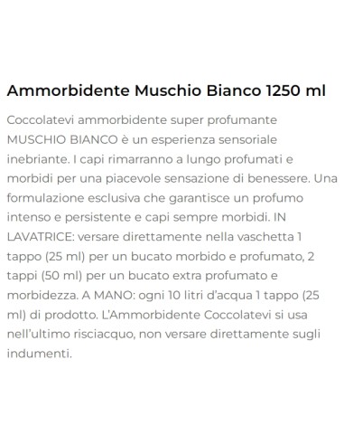 coccolatevi ammorbidente concentrato 50 lavaggi - 1250ml - muschio bianco: tuttocasashop.live: prodotti per bucato e tessuti