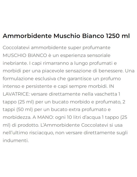 coccolatevi ammorbidente concentrato 50 lavaggi - 1250ml - muschio bianco: tuttocasashop.live: prodotti per bucato e tessuti