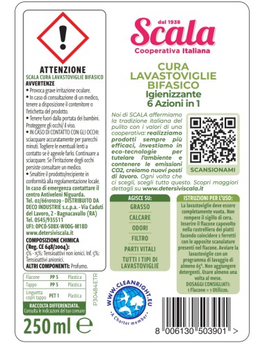 scala curalavastoviglie bifasico - 250ml - igienizzante 6 azioni in 1: tuttocasashop.live: pulizia e cura della casa