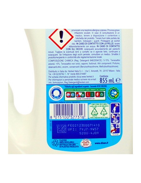 dixan detersivo lavatrice liquido 19 lavaggi - 855ml - pulito & igiene: tuttocasashop.live: prodotti per bucato e tessuti