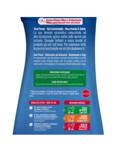 dual power detersivo gel lavastoviglie 660ml 33 lavaggi - bicarbonato salvia: tuttocasashop.live: pulizia e cura della casa