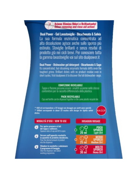 dual power detersivo gel lavastoviglie 660ml 33 lavaggi - bicarbonato salvia: tuttocasashop.live: pulizia e cura della casa