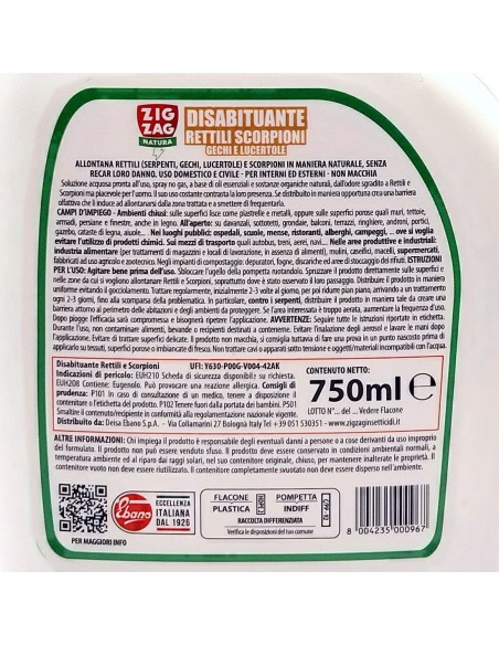 zig zag disabituante per rettili scorpioni gechi e lucertole - spray 750ml: tuttocasashop.live: pulizia e cura della casa