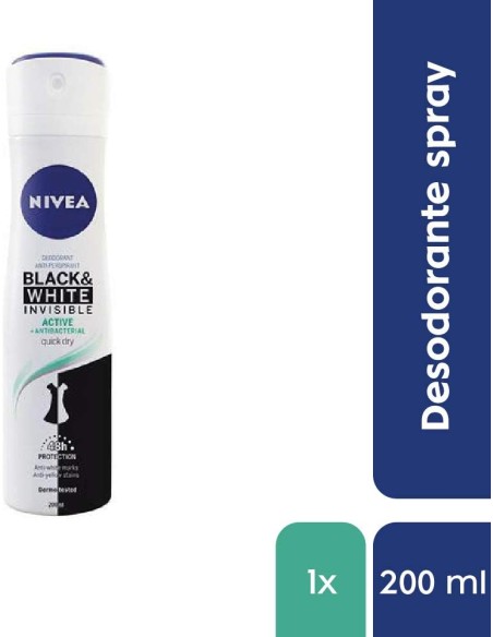 nivea deodorante spray formato maxi 200ml - black & white invisible - active: tuttocasashop.live: igiene e cura della persona