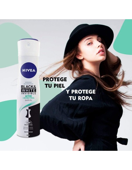 nivea deodorante spray formato maxi 200ml - black & white invisible - active: tuttocasashop.live: igiene e cura della persona