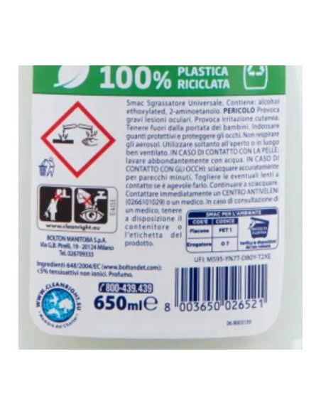 smac detergente spray con erogatore - 750ml - sgrassatore universale: tuttocasashop.live: pulizia e cura della casa