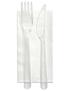 bis posate in plastica 17cm forchetta e coltello trasparenti + tovagliolo: tuttocasashop.live: carta & monouso