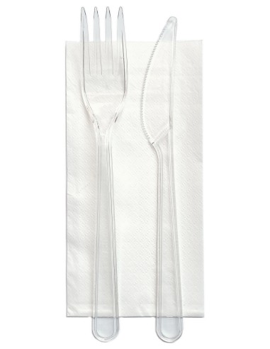 bis posate in plastica 17cm forchetta e coltello trasparenti + tovagliolo: tuttocasashop.live: carta & monouso
