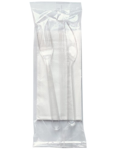 bis posate in plastica 17cm forchetta e coltello trasparenti + tovagliolo: tuttocasashop.live: carta & monouso