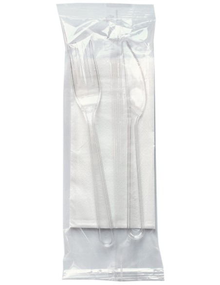 bis posate in plastica 17cm forchetta e coltello trasparenti + tovagliolo: tuttocasashop.live: carta & monouso