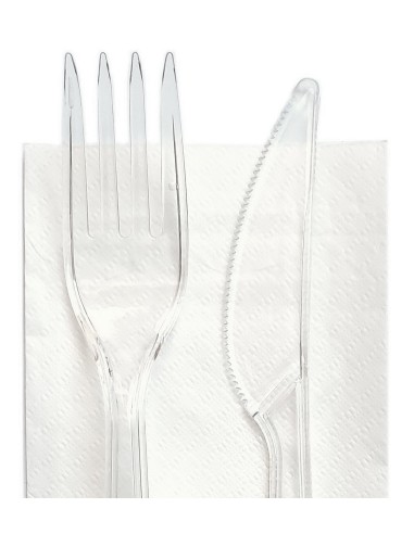 bis posate in plastica 17cm forchetta e coltello trasparenti + tovagliolo: tuttocasashop.live: carta & monouso