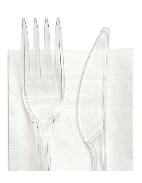 bis posate in plastica 17cm forchetta e coltello trasparenti + tovagliolo: tuttocasashop.live: carta & monouso