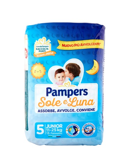 pampers sole e luna pannolini - taglia 5 junior 11-25kg - 15 pezzi: tuttocasashop.live: igiene e cura della persona