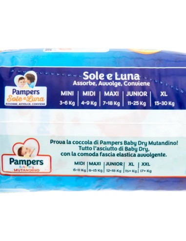 pampers sole e luna pannolini - taglia 5 junior 11-25kg - 15 pezzi: tuttocasashop.live: igiene e cura della persona