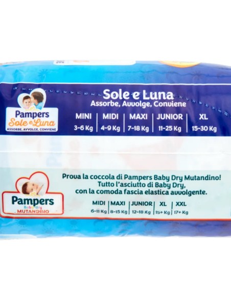 pampers sole e luna pannolini - taglia 5 junior 11-25kg - 15 pezzi: tuttocasashop.live: igiene e cura della persona