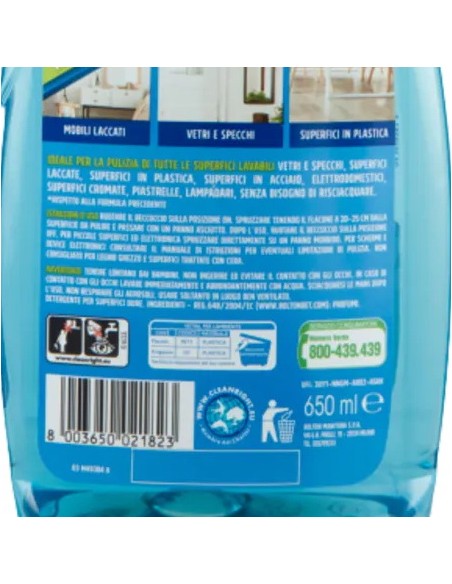 vetril detergente multiuso spray 650ml - con ammoniaca - blu: tuttocasashop.live: pulizia e cura della casa