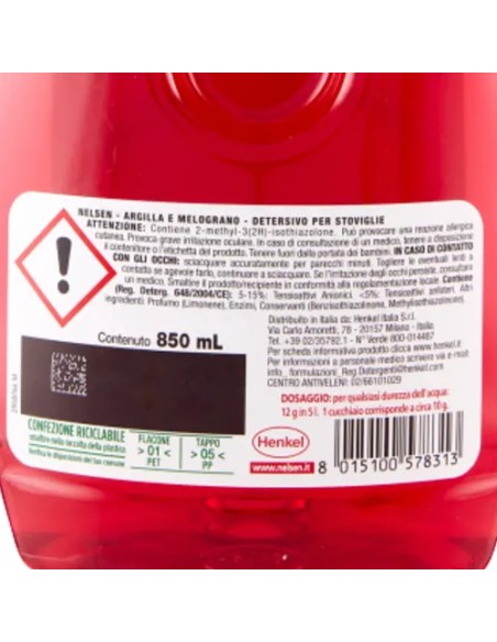 nelsen detersivo per piatti - 850ml - argilla e melograno: tuttocasashop.live: pulizia e cura della casa